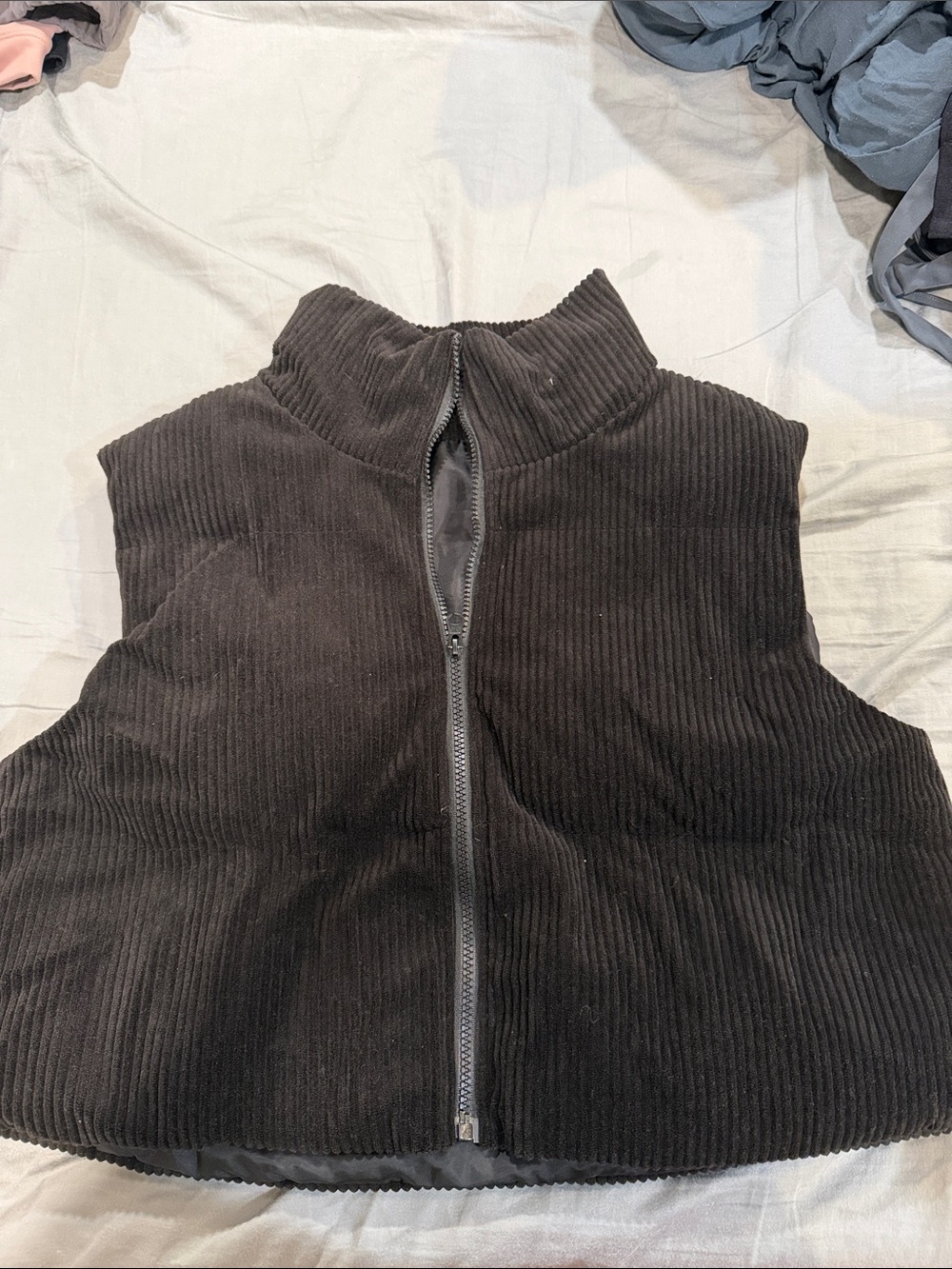 Black Corduroy Zip Front Vest